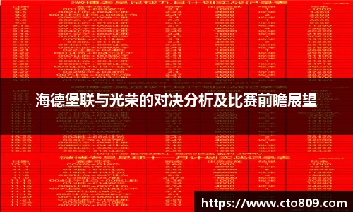海德堡联与光荣的对决分析及比赛前瞻展望
